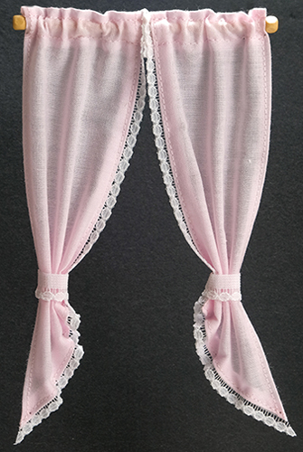 Dollhouse Miniature Demi Curtains: Tie Back, Pink